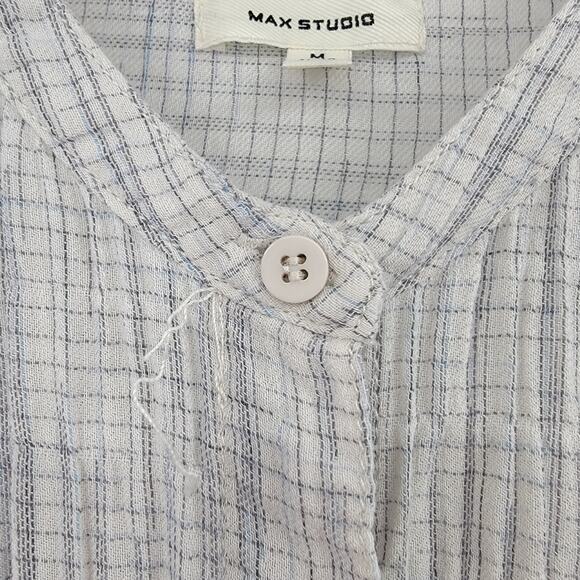Max Studio Women's Plaid Ruffle‎ Button Down Cotton Shirt Size Medium - Picture 6 of 15